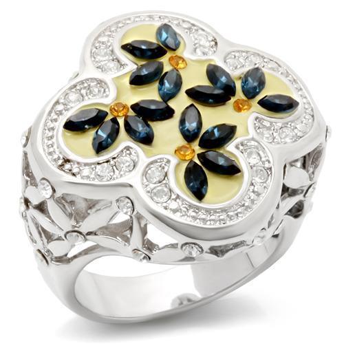 LOA940 Rhodium Brass Ring with Top Grade Crystal - Brand My Case