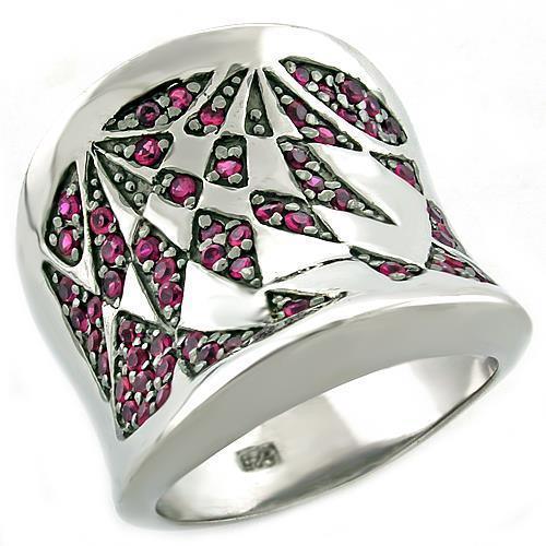 LOAS1009 - Rhodium 925 Sterling Silver Ring with AAA Grade CZ in Ruby - Brand My Case