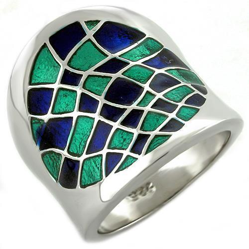 LOAS1021 - Rhodium 925 Sterling Silver Ring with Epoxy in Multi Color - Brand My Case