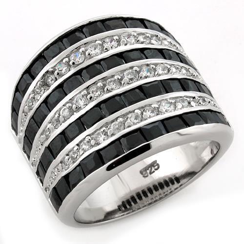 LOAS1089 - Rhodium 925 Sterling Silver Ring with AAA Grade CZ in Jet - Brand My Case