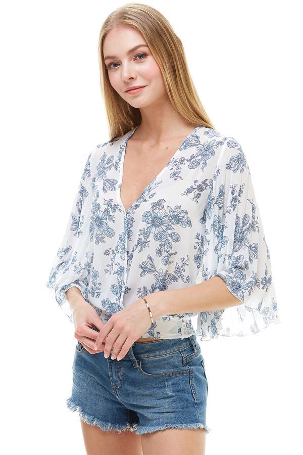 LONG SLEEVE SURPLICE FLORAL TOP - Brand My Case