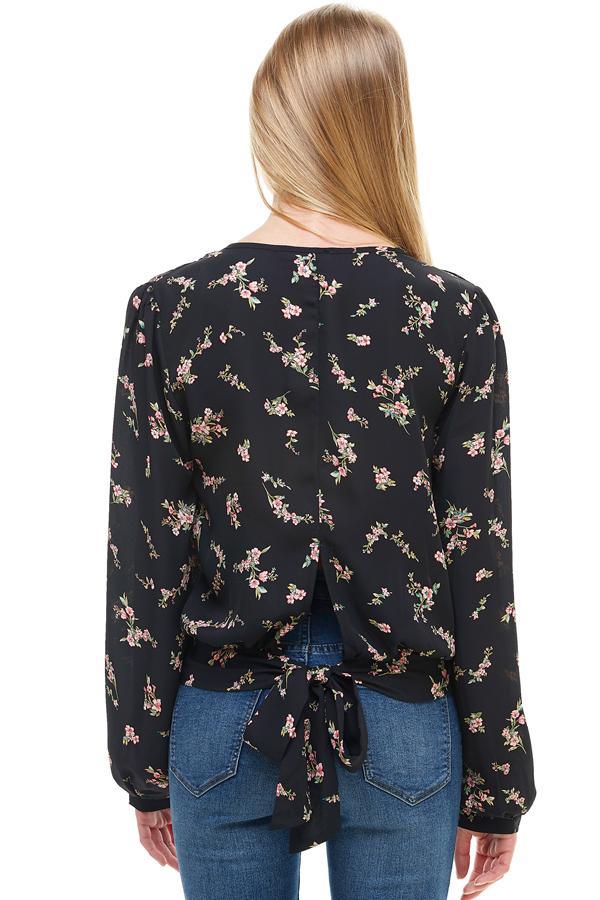 Long Sleeve Surplice Floral Top - Brand My Case
