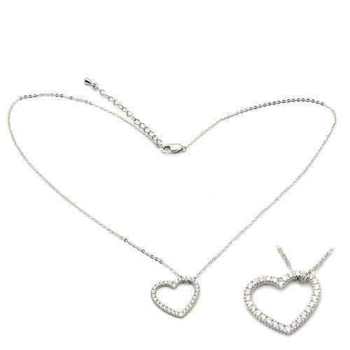 LOS032 - Rhodium 925 Sterling Silver Chain Pendant with AAA Grade CZ - Brand My Case