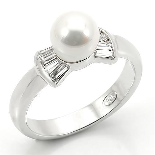 LOS099 - Rhodium 925 Sterling Silver Ring with Synthetic Pearl in - Brand My Case