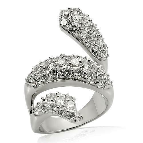 LOS219 - Rhodium 925 Sterling Silver Ring with AAA Grade CZ in Clear - Brand My Case