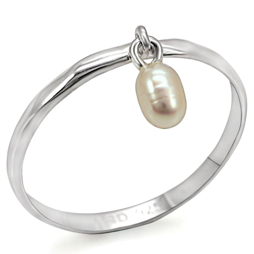 LOS317 - Silver 925 Sterling Silver Ring with Semi-Precious Pearl in - Brand My Case