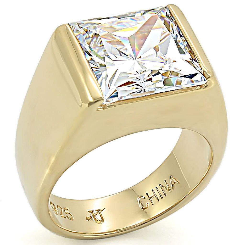 LOS375 - Gold 925 Sterling Silver Ring with AAA Grade CZ in Clear - Brand My Case