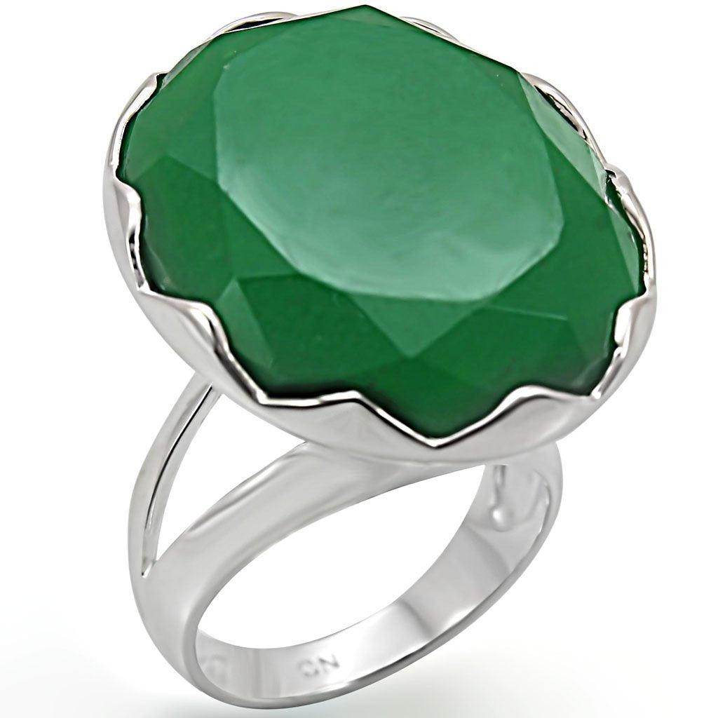 LOS387 - Silver 925 Sterling Silver Ring with Synthetic Jade in - Brand My Case