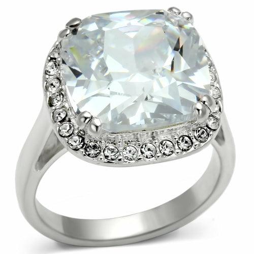 LOS561 - Silver 925 Sterling Silver Ring with AAA Grade CZ in Clear - Brand My Case
