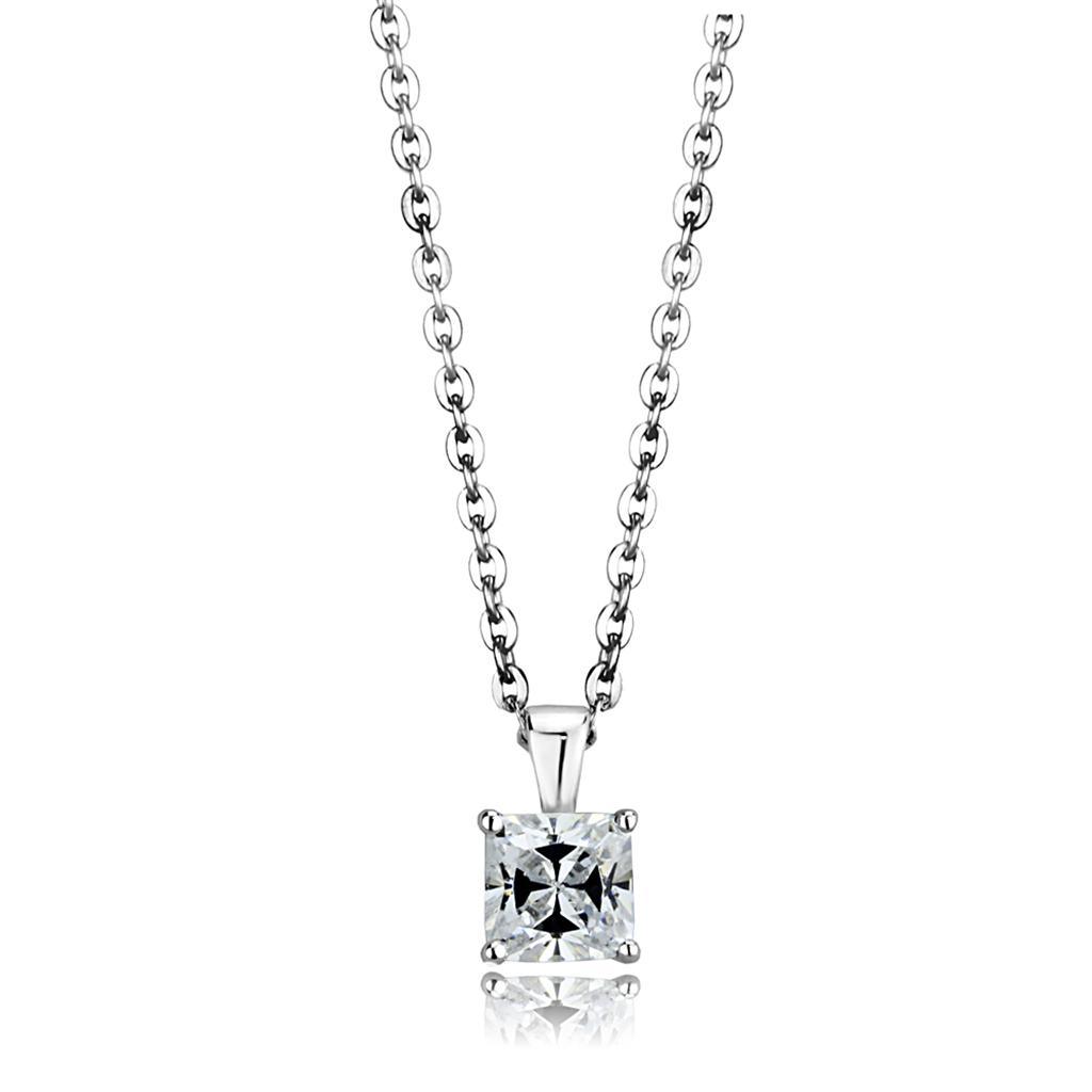 LOS893 - Rhodium 925 Sterling Silver Chain Pendant with AAA Grade CZ - Brand My Case