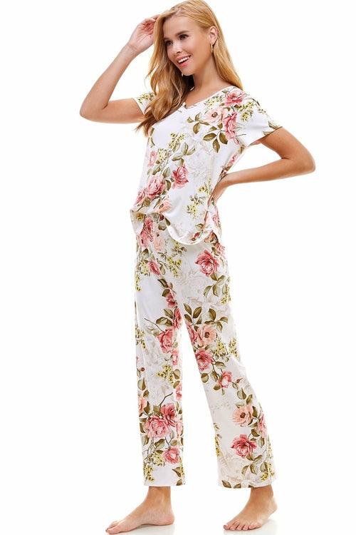 Loungewear set for women's floral short sleeve and pants - Brand My Case