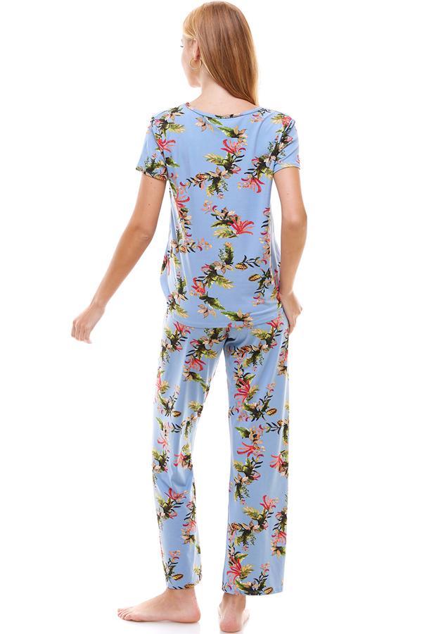 Loungewear set for women's floral short sleeve and pants - Brand My Case