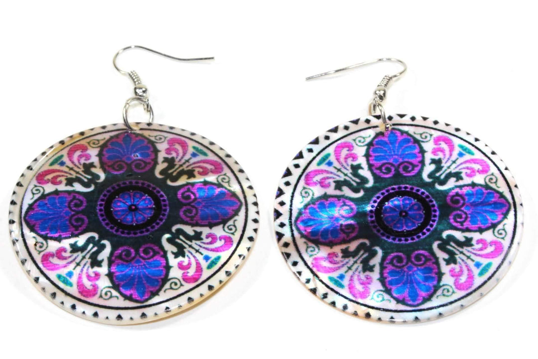 Mandala Chakra Art Mother Of Pearl Earrings - Brand My Case