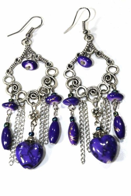 Marbled Beads Scroll Work Dangler Earrings - Brand My Case