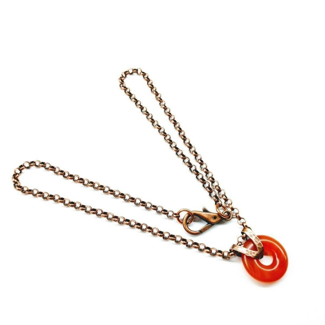 Men's Carnelian Gemstone Donut Liversaver Copper Necklace - Brand My Case