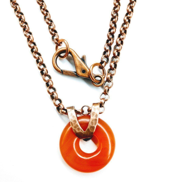 Men's Carnelian Gemstone Donut Liversaver Copper Necklace - Brand My Case