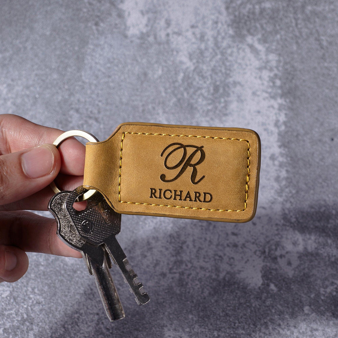 Mens Leather Keychains, Monogram Keychain, Personalized Keychain - Brand My Case
