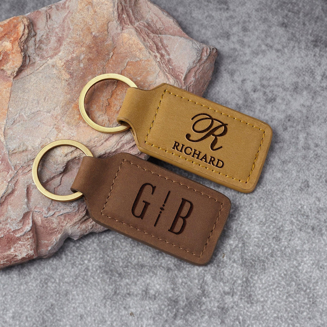 Mens Leather Keychains, Monogram Keychain, Personalized Keychain - Brand My Case