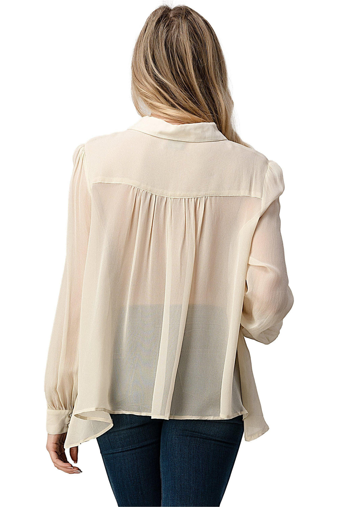 Mesh Blouse Shirt Top With Beaded Jewel Trim - Brand My Case