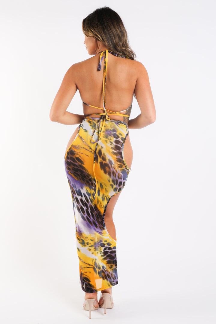 Mesh Sexy Bikini & Skirt Set Graphic Printed Cut Out Swimwear YELLOW - Brand My Case