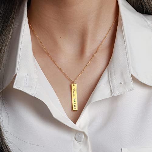 Mom Necklace Birthstone, Birthstone Bar Necklace, Mom Jewelry - Brand My Case