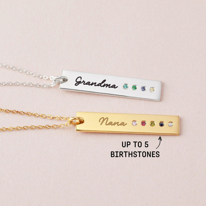 Mom Necklace Birthstone, Birthstone Bar Necklace, Mom Jewelry - Brand My Case