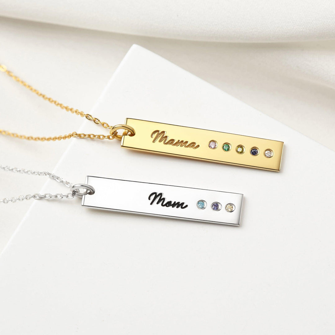 Mom Necklace Birthstone, Birthstone Bar Necklace, Mom Jewelry - Brand My Case