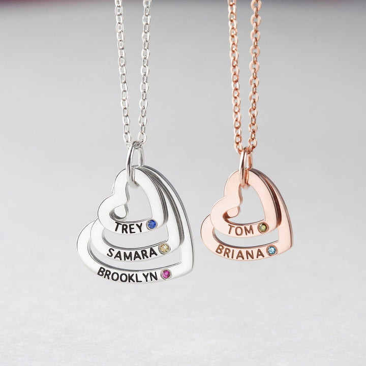 Mom Necklace With Birthstones, Kids Names Necklace, Heart Necklace - Brand My Case