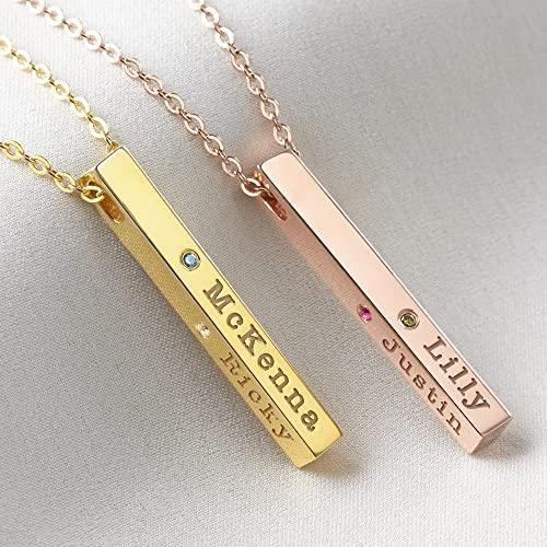 Mom Necklace With Kids Names, Mother Jewelry, 4 Sided Bar Necklace - Brand My Case