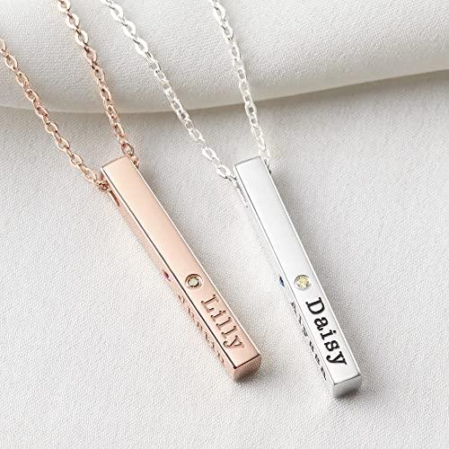 Mom Necklace With Kids Names, Mother Jewelry, 4 Sided Bar Necklace - Brand My Case