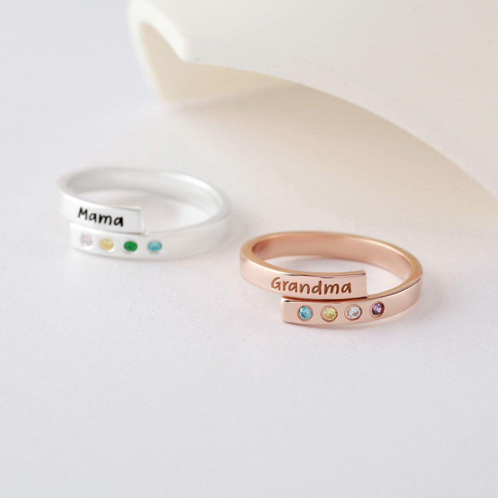 Mom Ring with Kids Birthstones, Birthstone Wrap Ring, Grandma Jewelry - Brand My Case