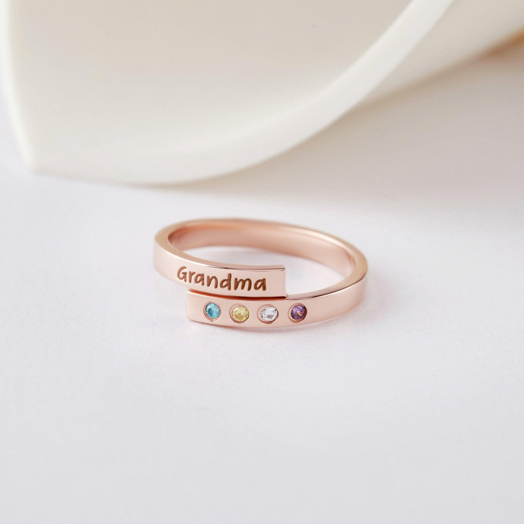 Mom Ring with Kids Birthstones, Birthstone Wrap Ring, Grandma Jewelry - Brand My Case