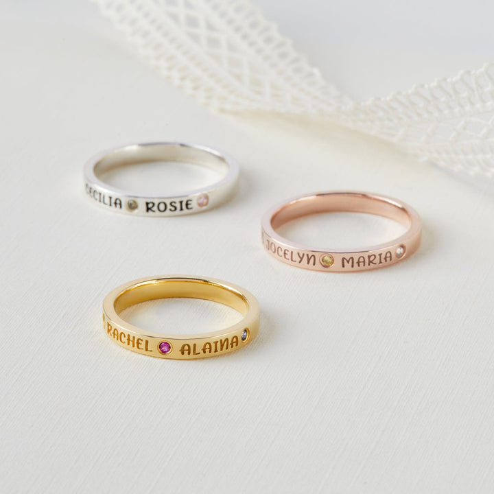 Mom Ring With Kids Names, Personalized Mother Ring, Birthstone Ring - Brand My Case