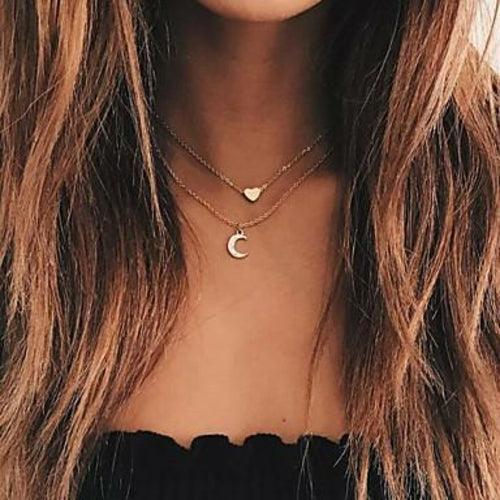 Moon and Heart Two Layer Necklace - Brand My Case