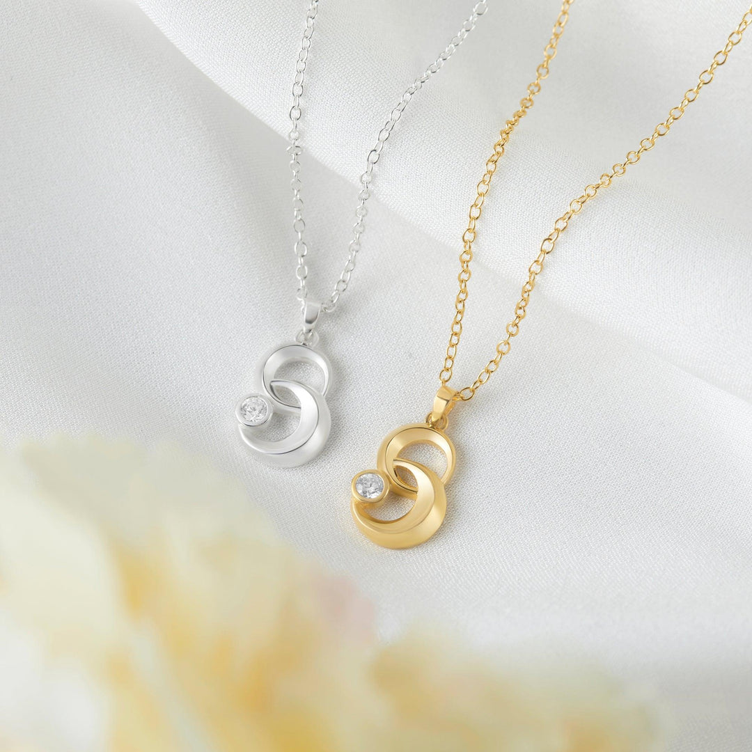Moon & Star Linked Necklace, White Stone Moon Necklace, Gold Necklace - Brand My Case