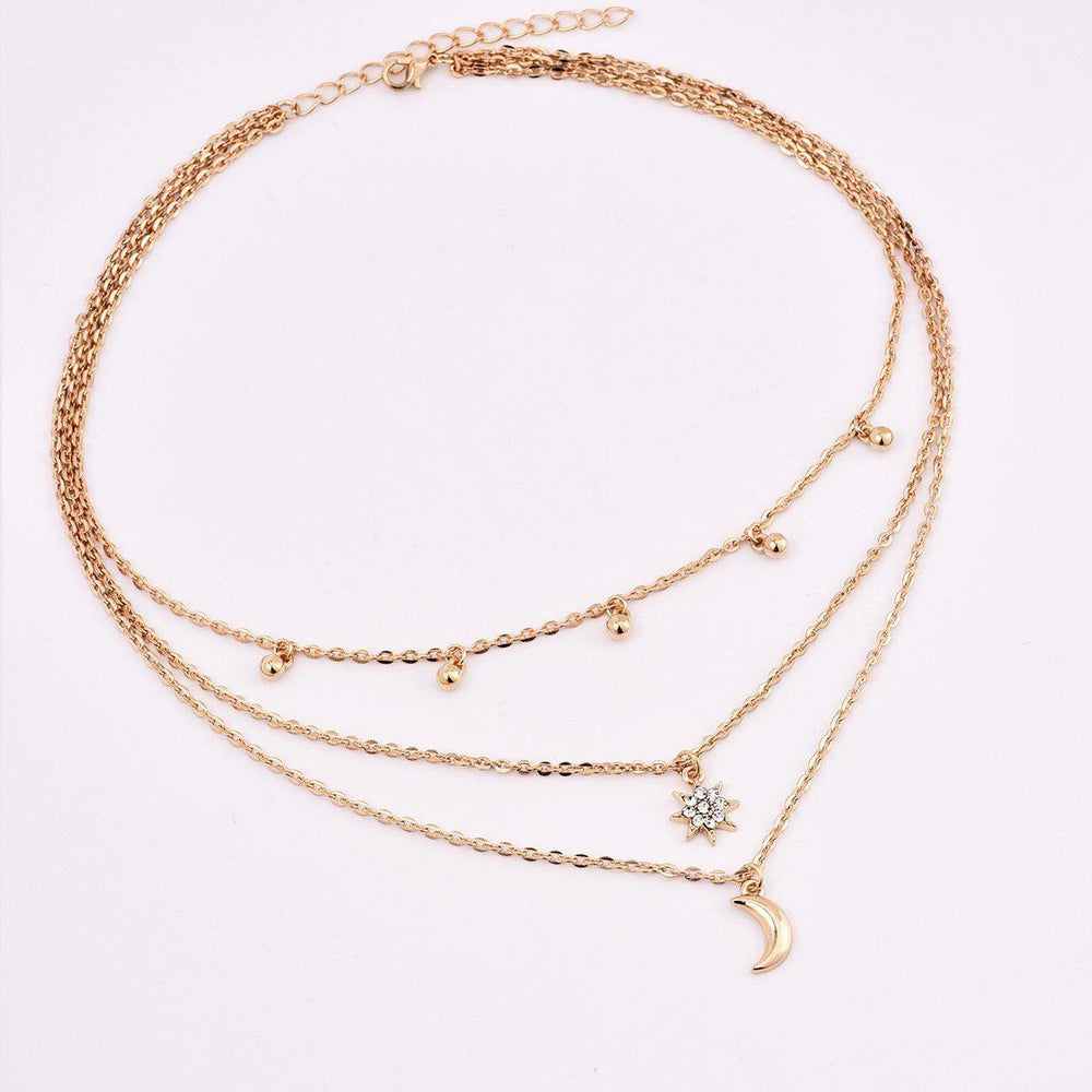 Moon Star Bead Three Layer Necklace - Brand My Case