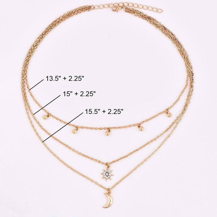 Moon Star Bead Three Layer Necklace - Brand My Case