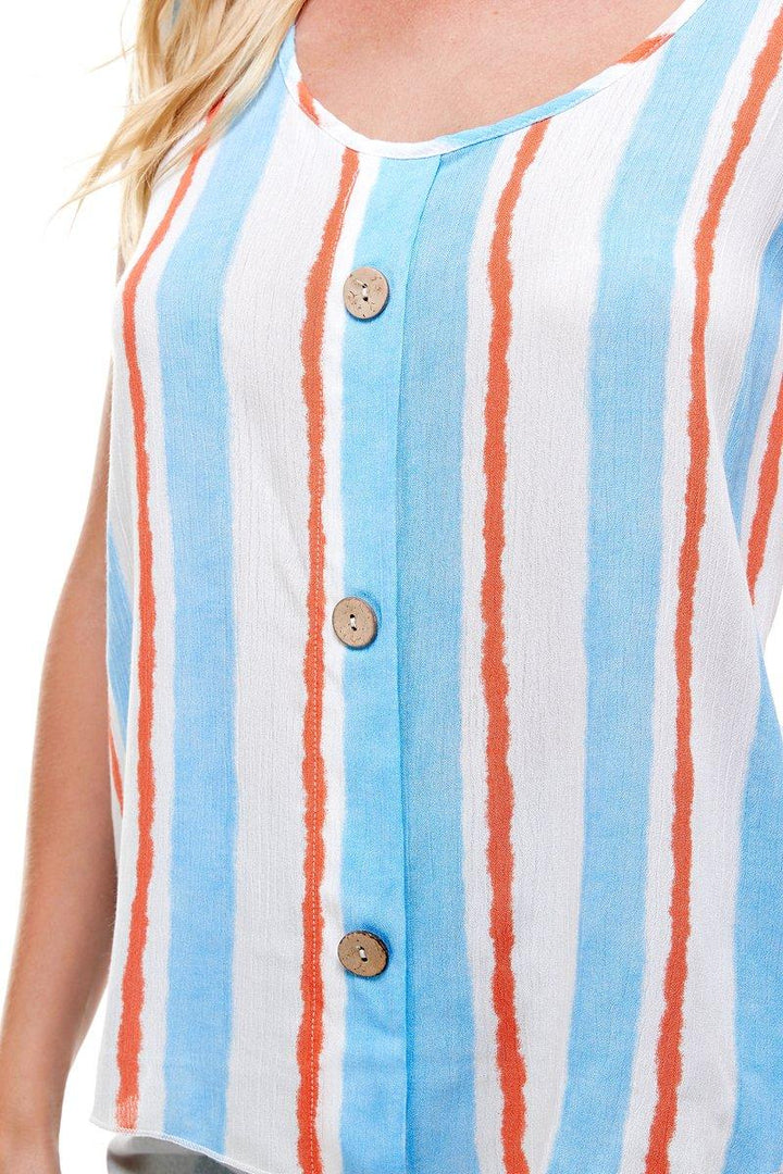 Multi Stripe Tie Shoulder Button Swing Top - Brand My Case
