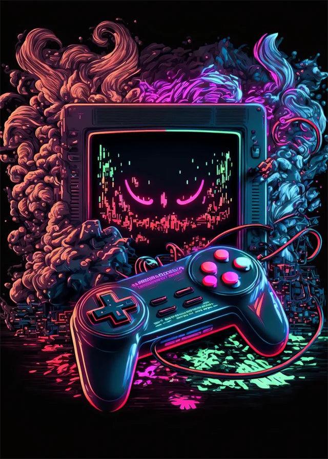Neon Game Controller Canvas Prints - Gaming Wall Art - Esports Gamer Room Decor - Brand My Case