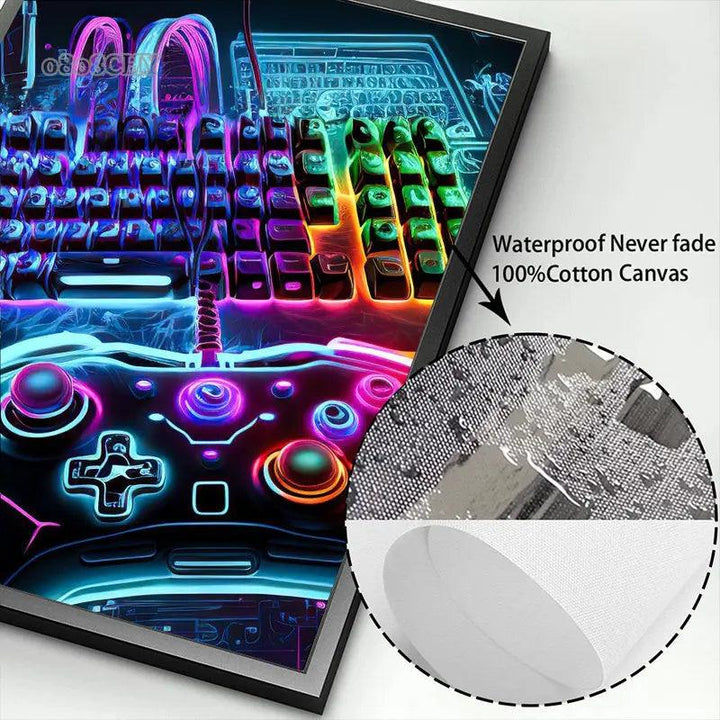 Neon Game Controller Canvas Prints - Gaming Wall Art - Esports Gamer Room Decor - Brand My Case