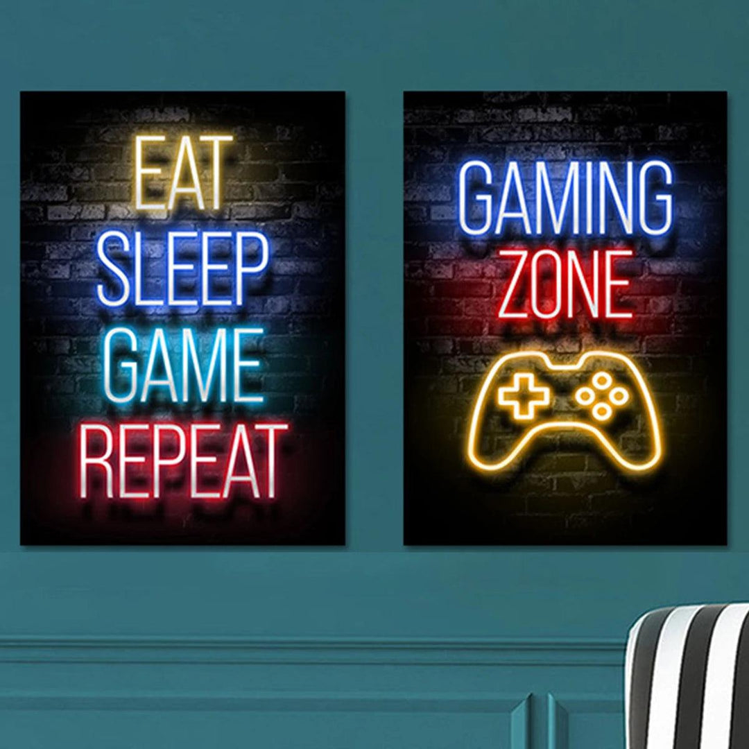 Neon Gaming Canvas Prints - 2pc Wall Art Set - Decor for Game Room - Brand My Case