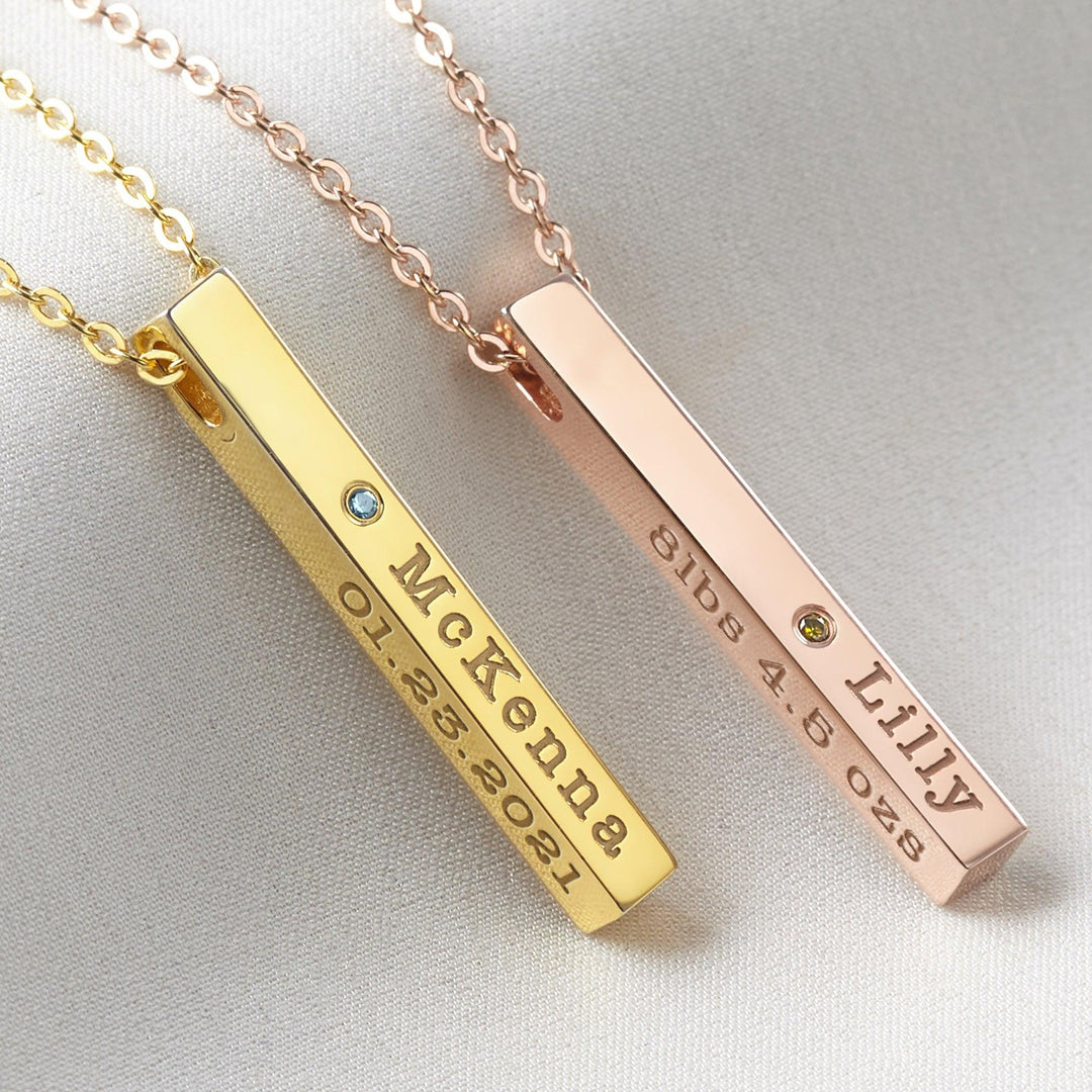 New Mom Necklace, Baby Stats Necklace With Birthstone, New Mom Gift - Brand My Case