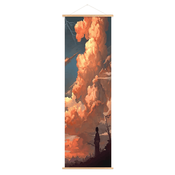 Nordic Style Cartoon Scroll Canvas Painting With Wooden Hanger Canvas Wall Art Anime Poster Clouds Forest Wall Scroll Picture - Brand My Case