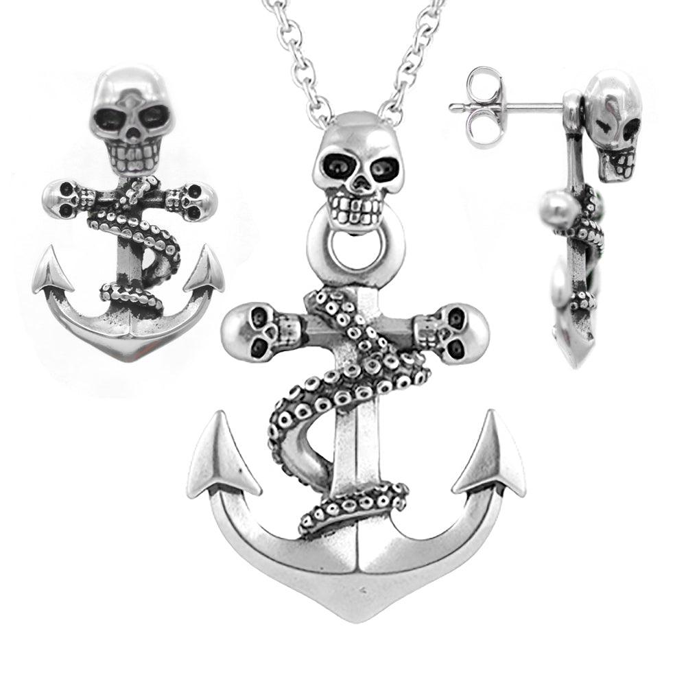 Octopus Skulls Anchor Pendant Necklace & Earrings - Brand My Case