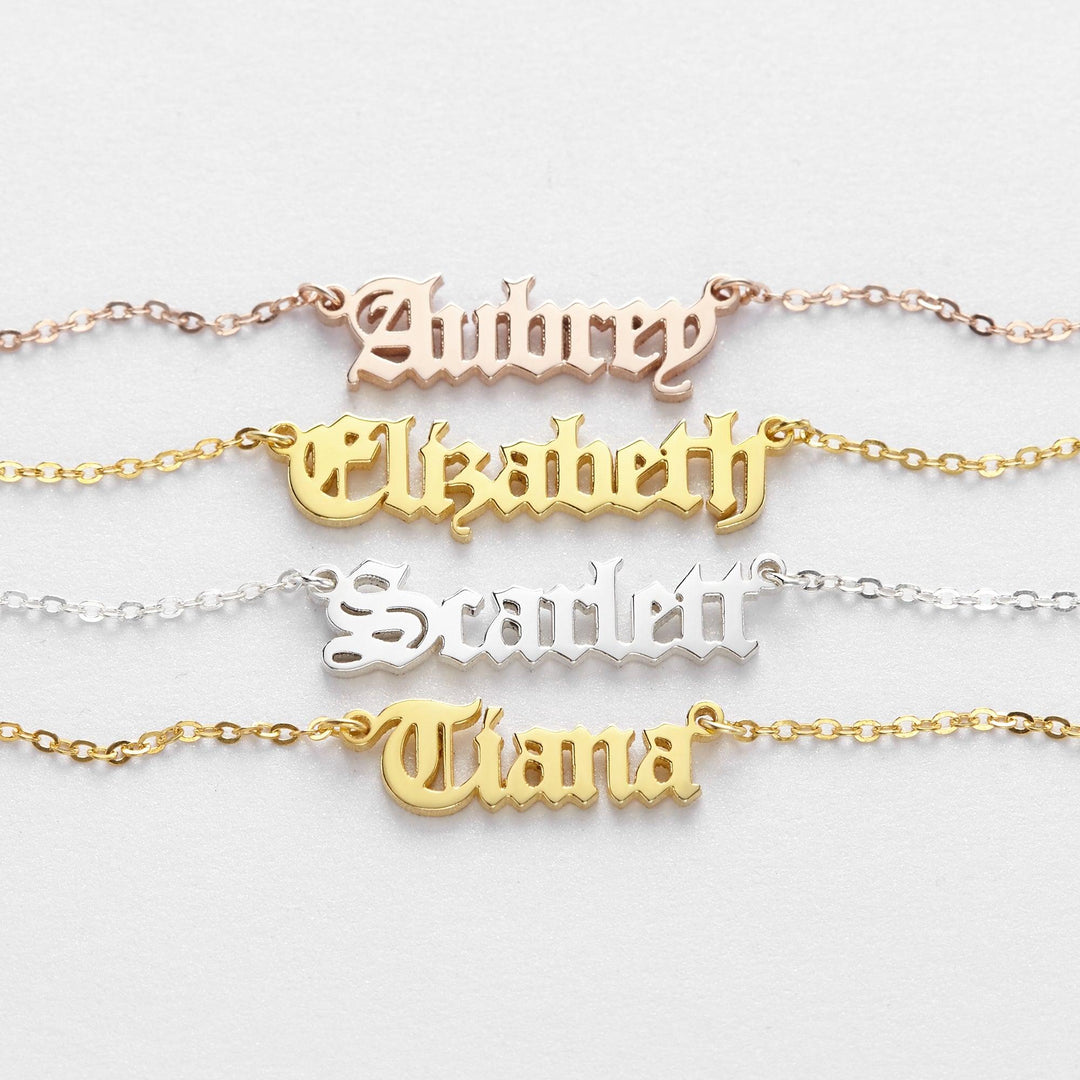 Old English Name Necklace, Teen Girls Necklace, Gothic Name Necklace - Brand My Case