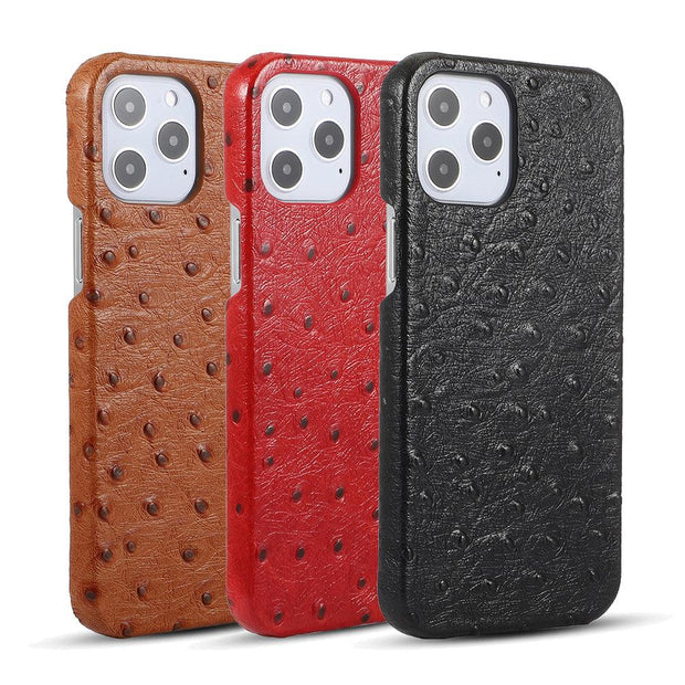 Ostrich Skin Apple iPhone 12 Case for iPhone 11 Genuine Leather Case - Brand My Case