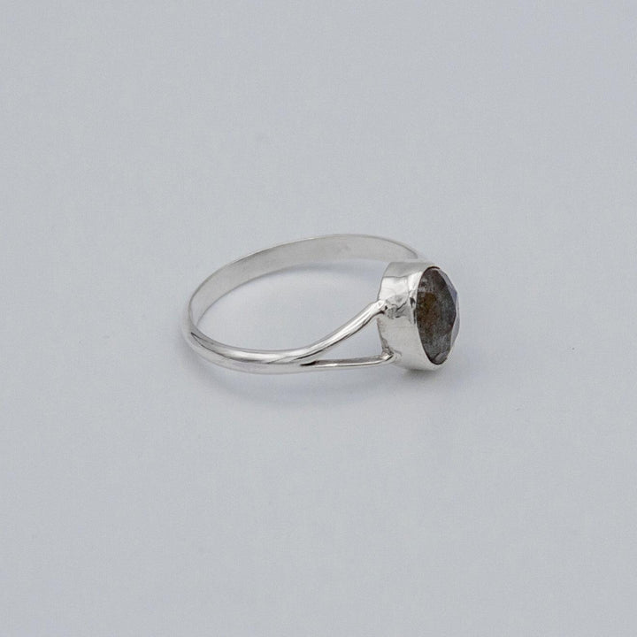 Oval Labradorite Bezel Split Shank Sterling Silver Ring - Brand My Case