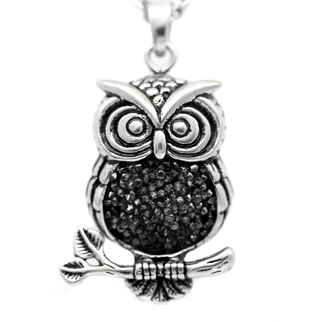 Owl Necklace "Mid-nighter" Bird Pendant with Black Cubic Zirconia - Brand My Case