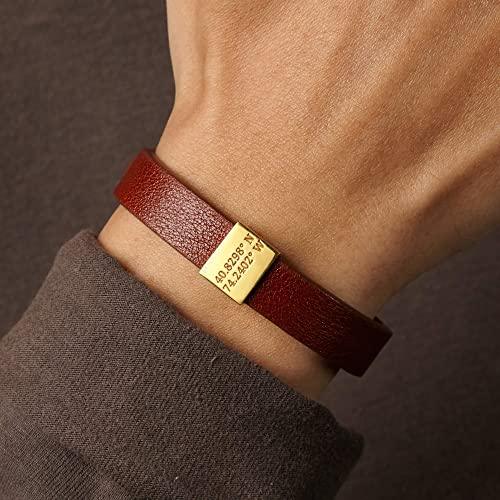 Personalized Coordinates Bracelet Leather, GPS Bracelet for Boyfriend - Brand My Case