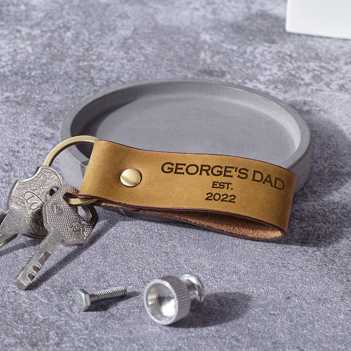 Personalized Dad EST Leather Keychain, New Dad Birthday Gift from Wife - Brand My Case